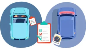a top view of a car with a clipboard and checklist